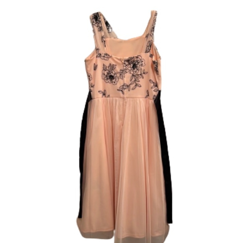 Amy Byers Girl’s shoulder tee length dress with embroidery and satin waistband